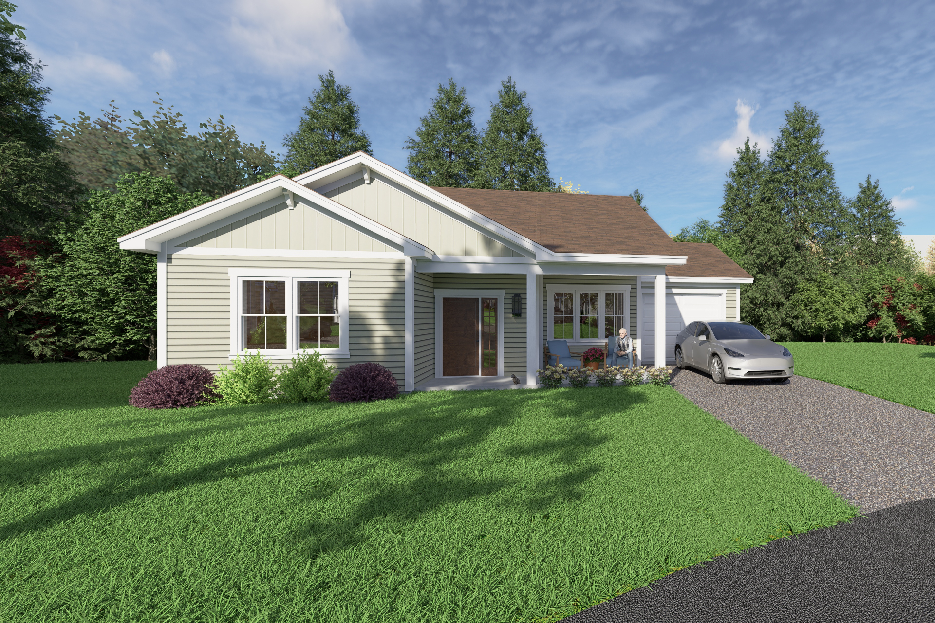 A rendering of The Haven single home with attached garage
