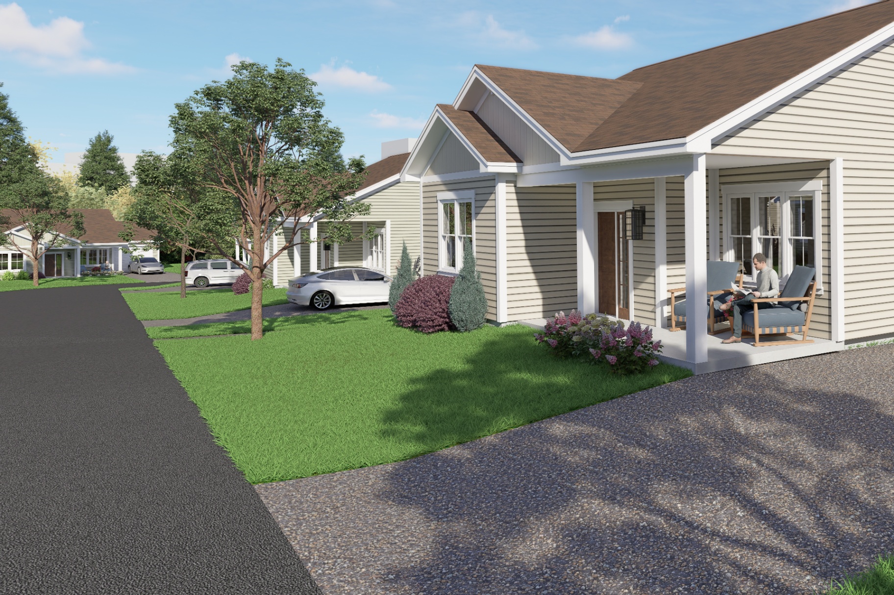 A connected streetscape with shared green space